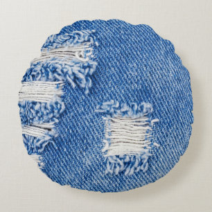 Coussins Ronds Trou, jean denim, texture déchirée