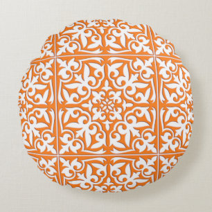 Coussins Ronds Tuiles marocaines - corail orange et blanc