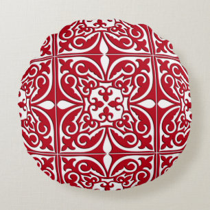 Coussins Ronds Tuiles marocaines - rouge foncé et blanc