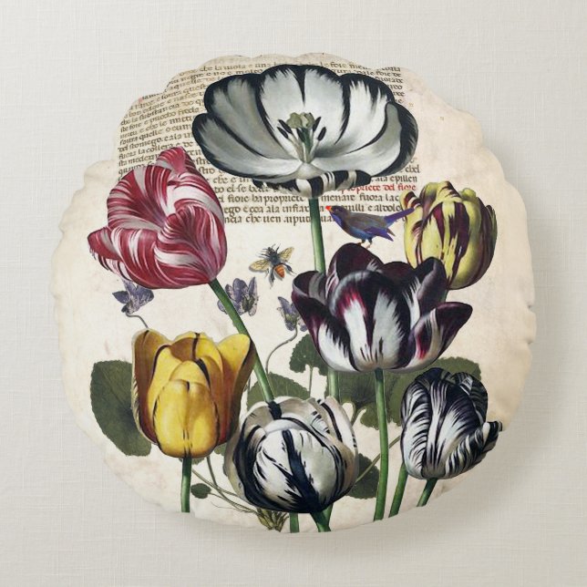 Coussins Ronds Tulipes antiques (Devant)