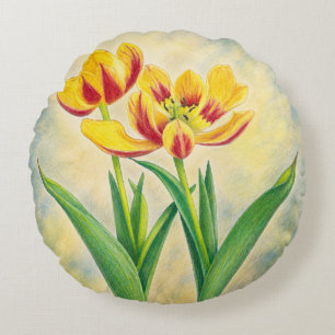 Coussins Ronds Tulipes jaunes et rouges