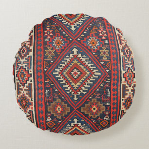 Coussins Ronds Turquie Kilim Aztec Rouge Bleu Tan 