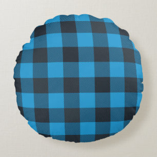 Coussins Ronds Turquoise et carreaux noirs