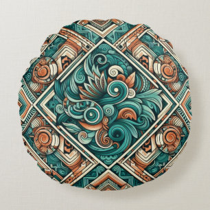 Coussins Ronds Turquoise et Motif en terre cuite d'inspiration az