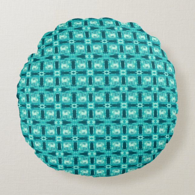 Coussins Ronds Turquoise et Turquoise Shibori Plaid (Devant)