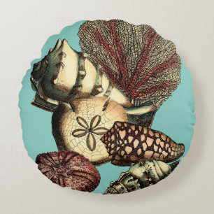 Coussins Ronds Turquoise Shell et collection de corail rouge