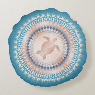 Coussins Ronds Turtle rose Gold Turquoise Mandala   Côtier
