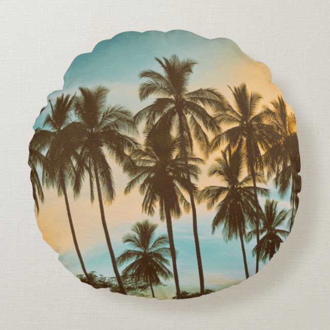 Coussins Ronds Twilight Tropical : Cocout Palm Silhouette (Devant)