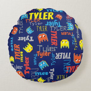 Coussins Ronds Tyler nom personnalisé pixel gaming bleu graphique