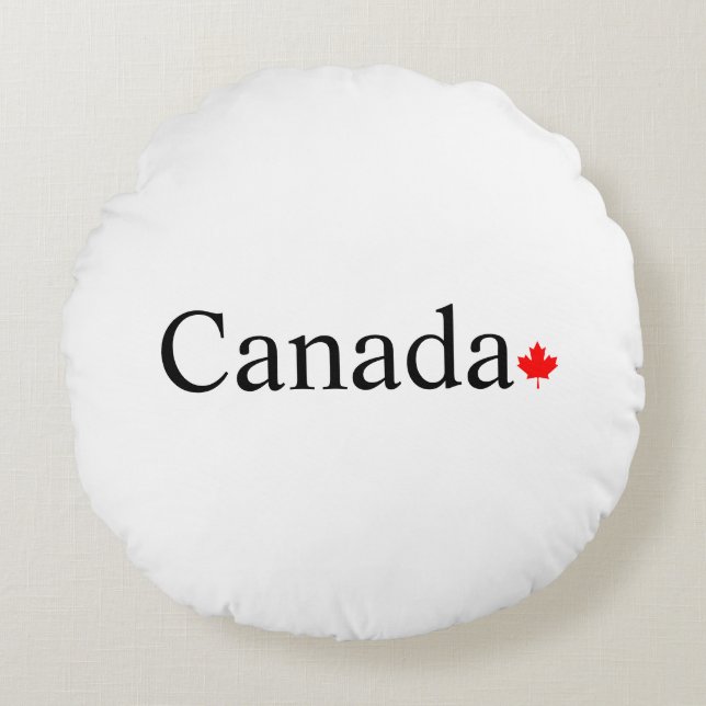 Coussins Ronds Typographie canadienne avec feuille d'érable rouge (Devant)