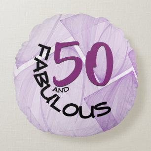 Coussins Ronds Typographie d'anniversaire 50 et violet fabuleux