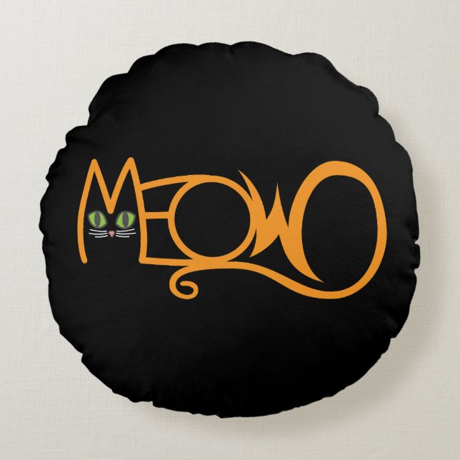 Coussins Ronds Typographie de chat MEOW ORANGE (Devant)