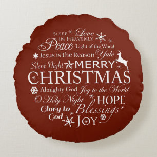 Coussins Ronds Typographie de mots de Noël
