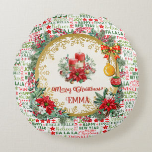 Coussins Ronds Typographie de Noël rouge et vert sans couture