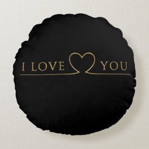 Coussins Ronds Typographie dorée I Love You