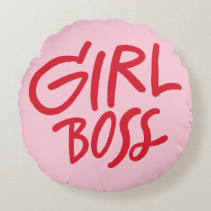 Coussins Ronds Typographie gras Girl Boss Féminine Rose & Rouge 
