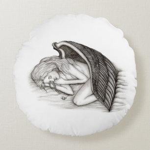 Coussins Ronds Un Angel endormi, noir et blanc