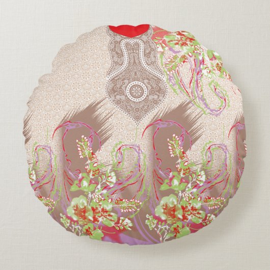 Coussins Ronds un design de vase rouge avec des fleurs dessus (Devant)