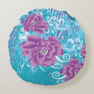 Coussins Ronds Un design textile dynamique avec violet et turq