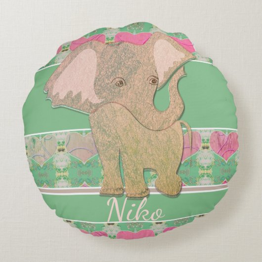 Coussins Ronds Un nouveau bébé garçon ! Eléphant et vert (Dos)
