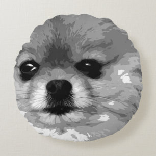 Coussins Ronds Un Pomeranian noir et blanc