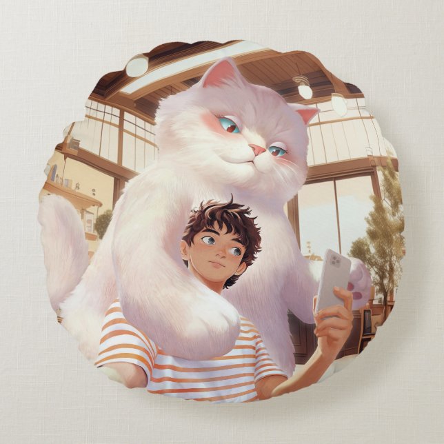 Coussins Ronds Un selfie avec le géant duveteux (Devant)