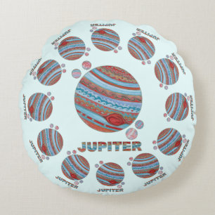 Coussins Ronds Une planète Jupiter et geek coloré de l'espace de