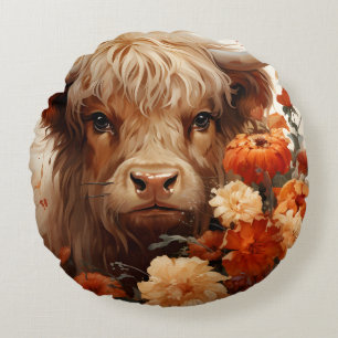 Coussins Ronds Une série de vaches des Highlands florales Design
