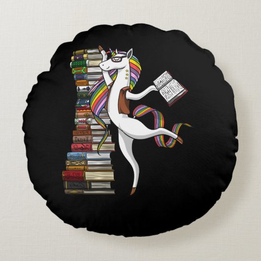 Coussins Ronds Unicorn Bibliothécaire Magazine Lecture Nerd (Devant)