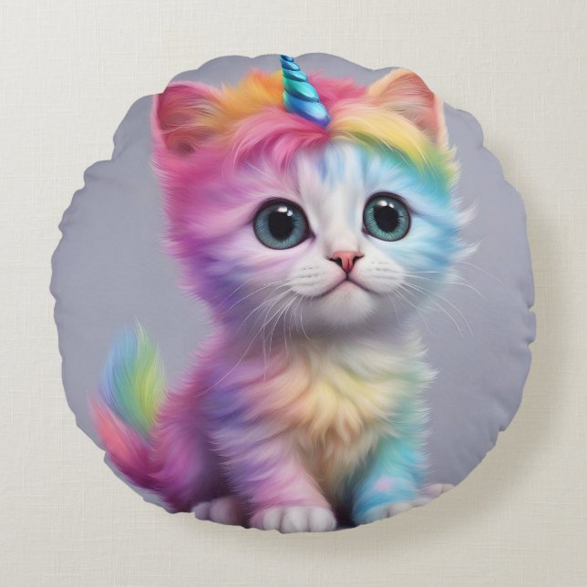Coussins Ronds Unicorne arc-en-ciel Kitten (Devant)