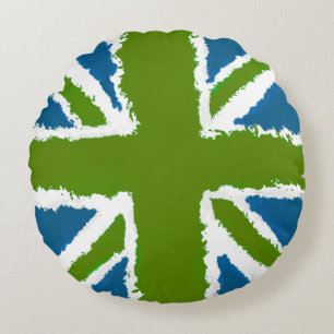 Coussins Ronds Union Jack Art Vert Tons Turquoises Jardin Décor m