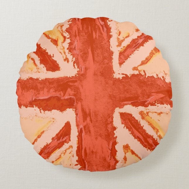 Coussins Ronds Union Jack Peint UK Art Tangerine par Heva Weva (Devant)