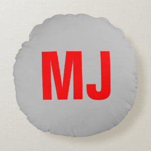 Coussins Ronds Unique en tendance gris rouge gras monogramme nom 