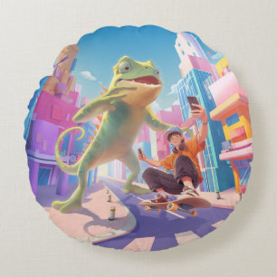 Coussins Ronds Urban Glide : Giant Caméléon Skateur Selfie