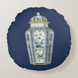 Coussins Ronds Urne asiatique décorative dans bleu et blanc