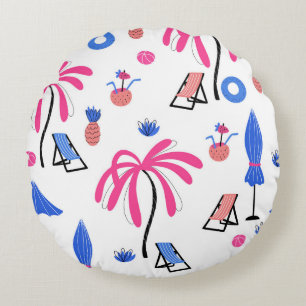 Coussins Ronds Vacances d'été : Palm Trees Ananas Motif