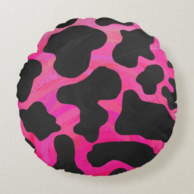 Coussins Ronds Vache rose chaud et noir (Devant)
