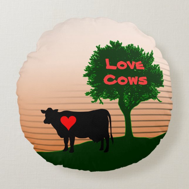 Coussins Ronds Vaches d'amour - Vache Silhouette avec arbre solit (Devant)