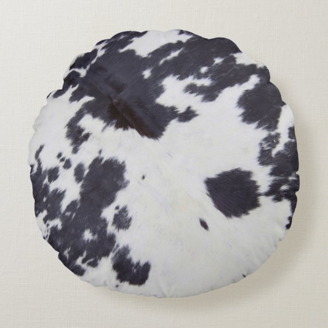 Coussins Ronds Vachette noire, Peau de vache Imprimer Motif, Vach (Devant)
