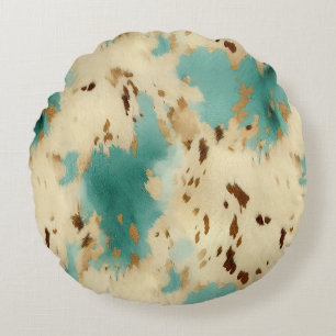 Coussins Ronds Vachure d'or blanc turquoise