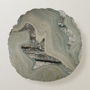 Coussins Ronds Vague de marbre liquide Glitter Glam 1