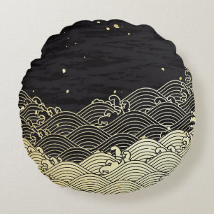 Coussins Ronds Vague dorée, texture papier.