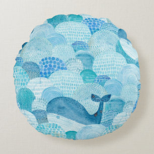 Coussins Ronds Vagues, baleine, texture bleu enfantine