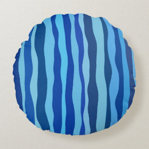 Coussins Ronds Vagues de bleu cyan marine cobalt bleu ciel 