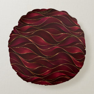 Coussins Ronds Vagues de marbre rouge burgundy élégantes avec acc