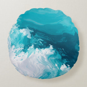 Coussins Ronds Vagues de turquoise tourbillonnantes Art de vague