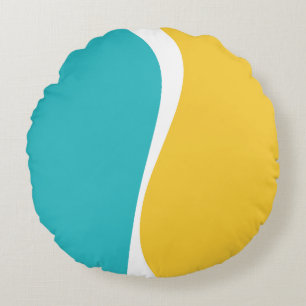 Coussins Ronds Vagues simples 2 en Turquoise, Jaune et Blanc