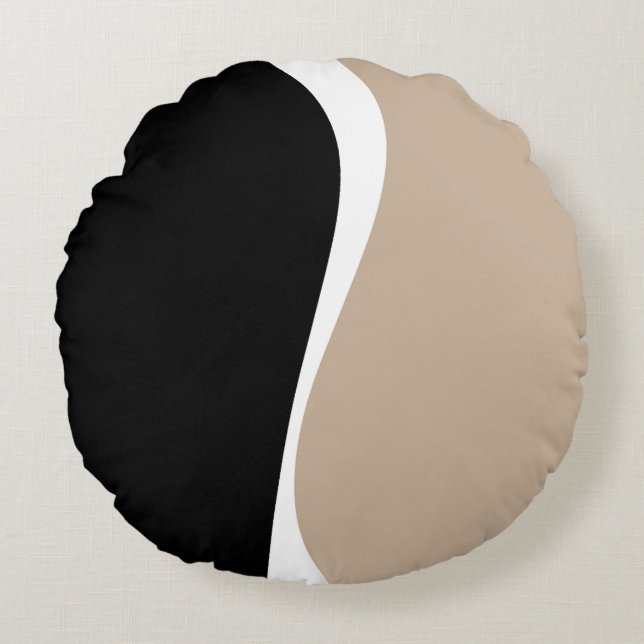 Coussins Ronds Vagues simples 2 - Taupe, noir et blanc (Devant)