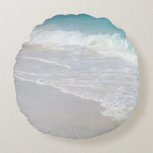 Coussins Ronds Vagues turquoise sur sable blanc 1