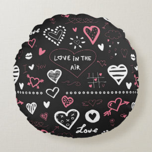 Coussins Ronds Valentine Doodle Heart Vintage